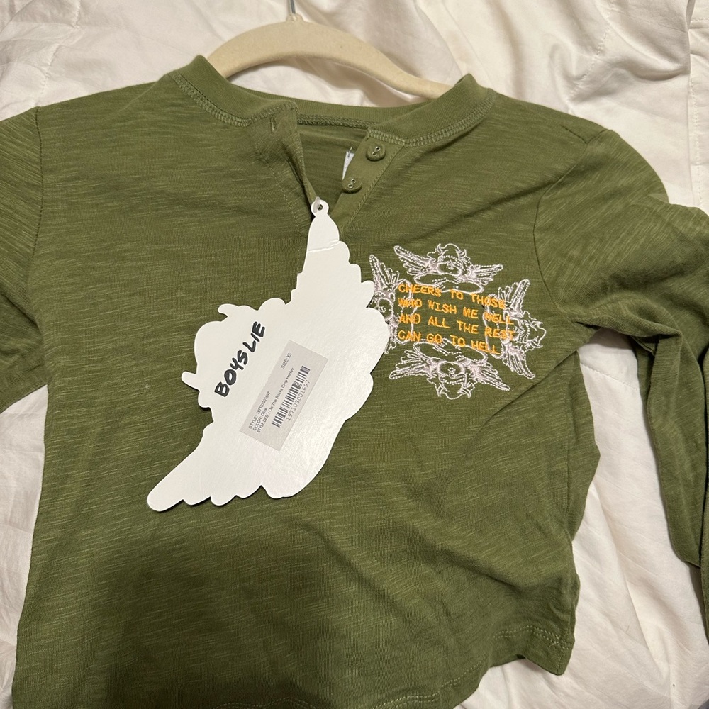 Boys Lie Green Long Sleeve Tee with Graphic Design